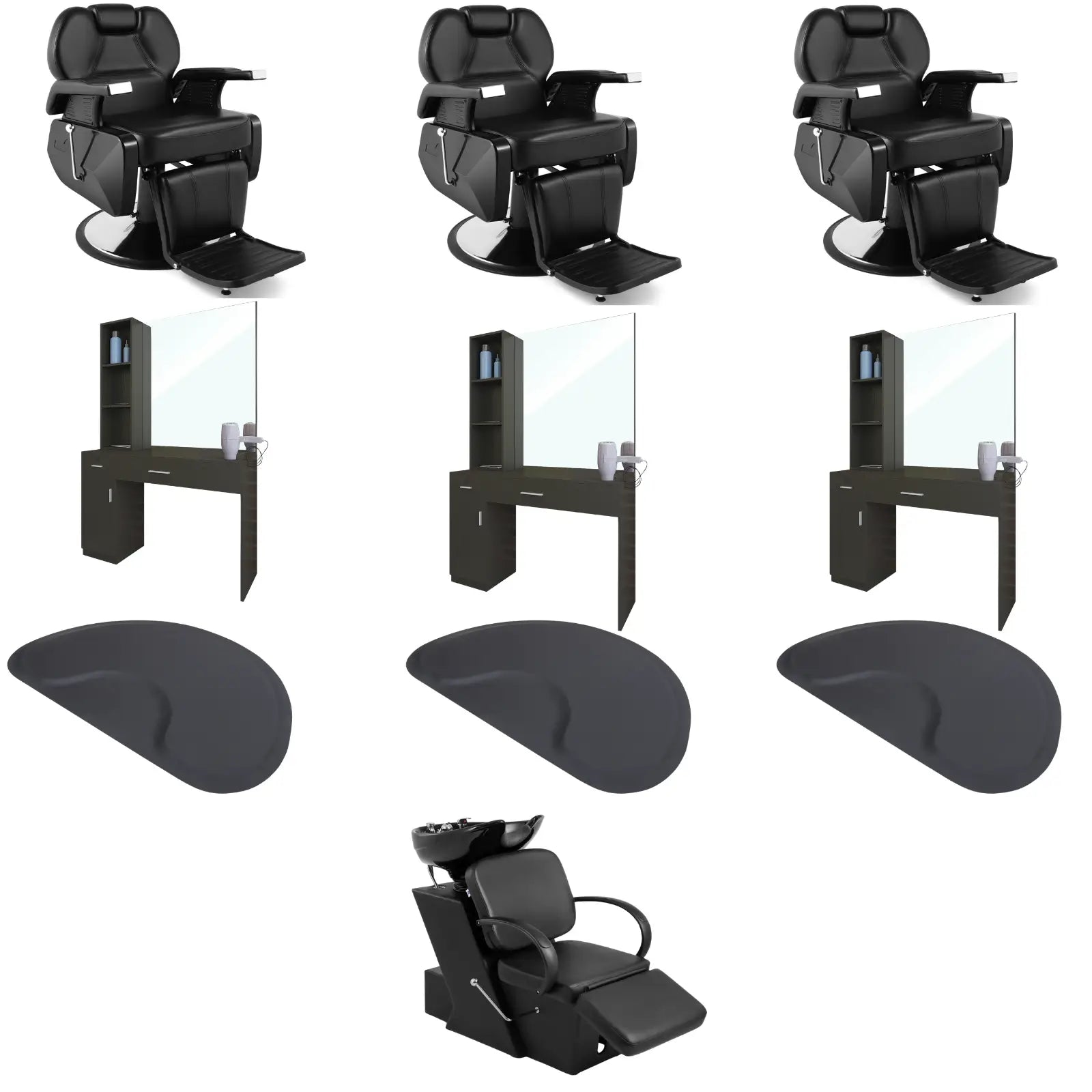 3-Station 5001 Barber Chair Bundle with Backwash