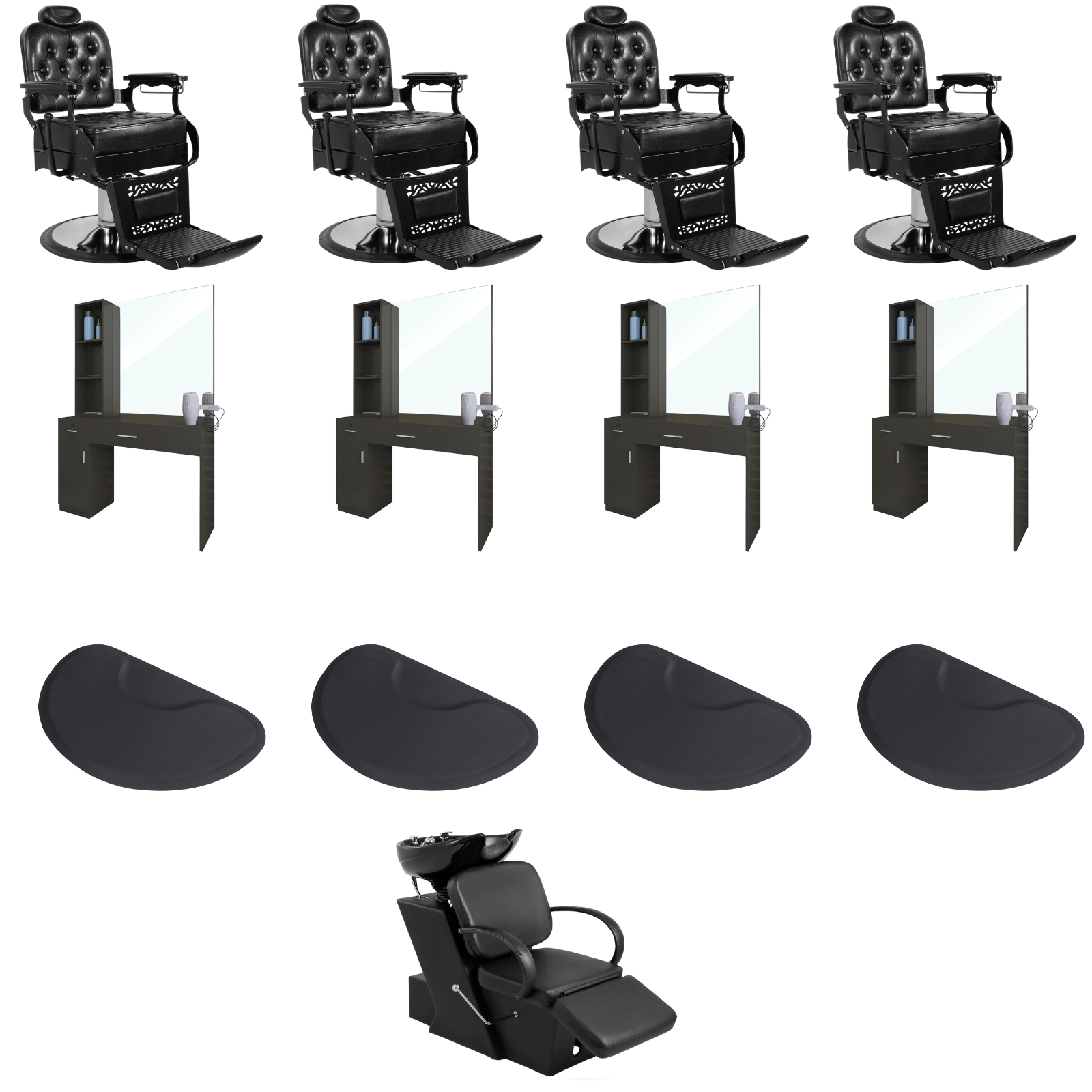 4 #5041 Barber Chairs Salon Package with #1006 Shampoo Station