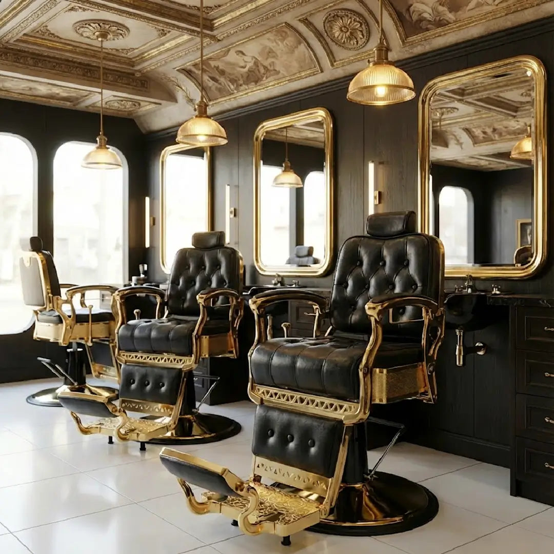 #5043 Heavy Duty Prestige Vintage Barber Chair (Black/Gold)