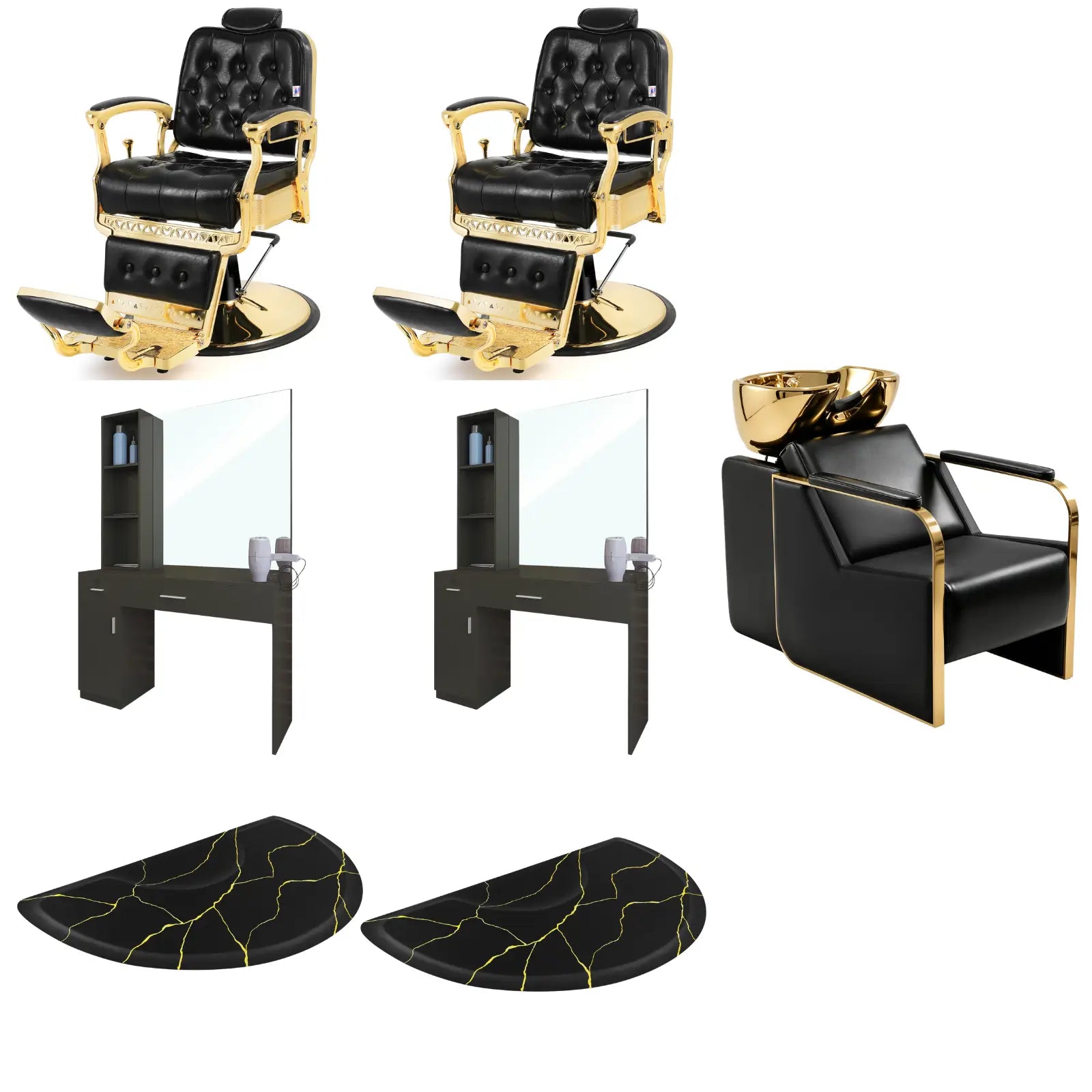 2-Station 5043 Gold Barber Chair Bundle with Backwash