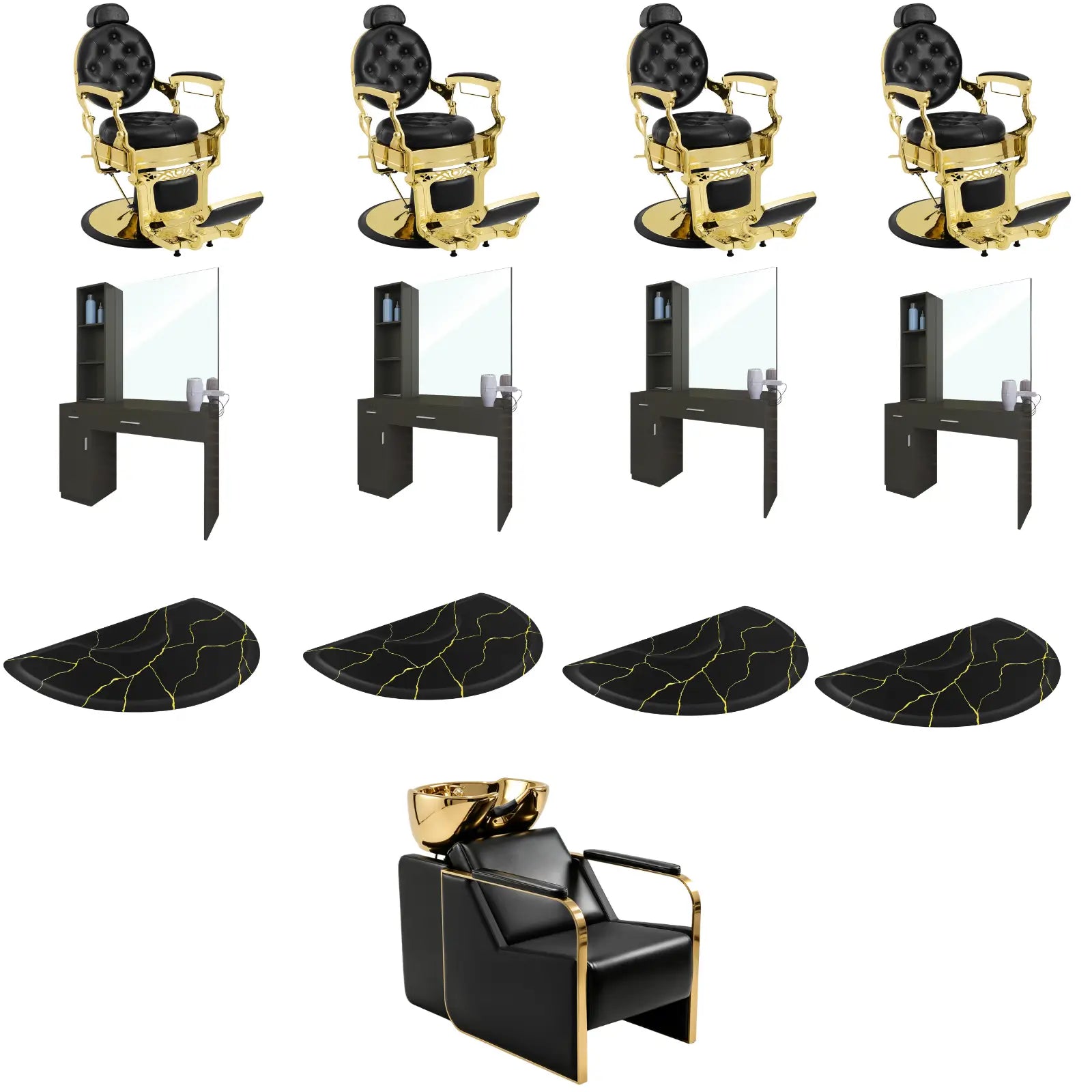 4-Station 5045 Gold Barber Chair Bundle with Backwash