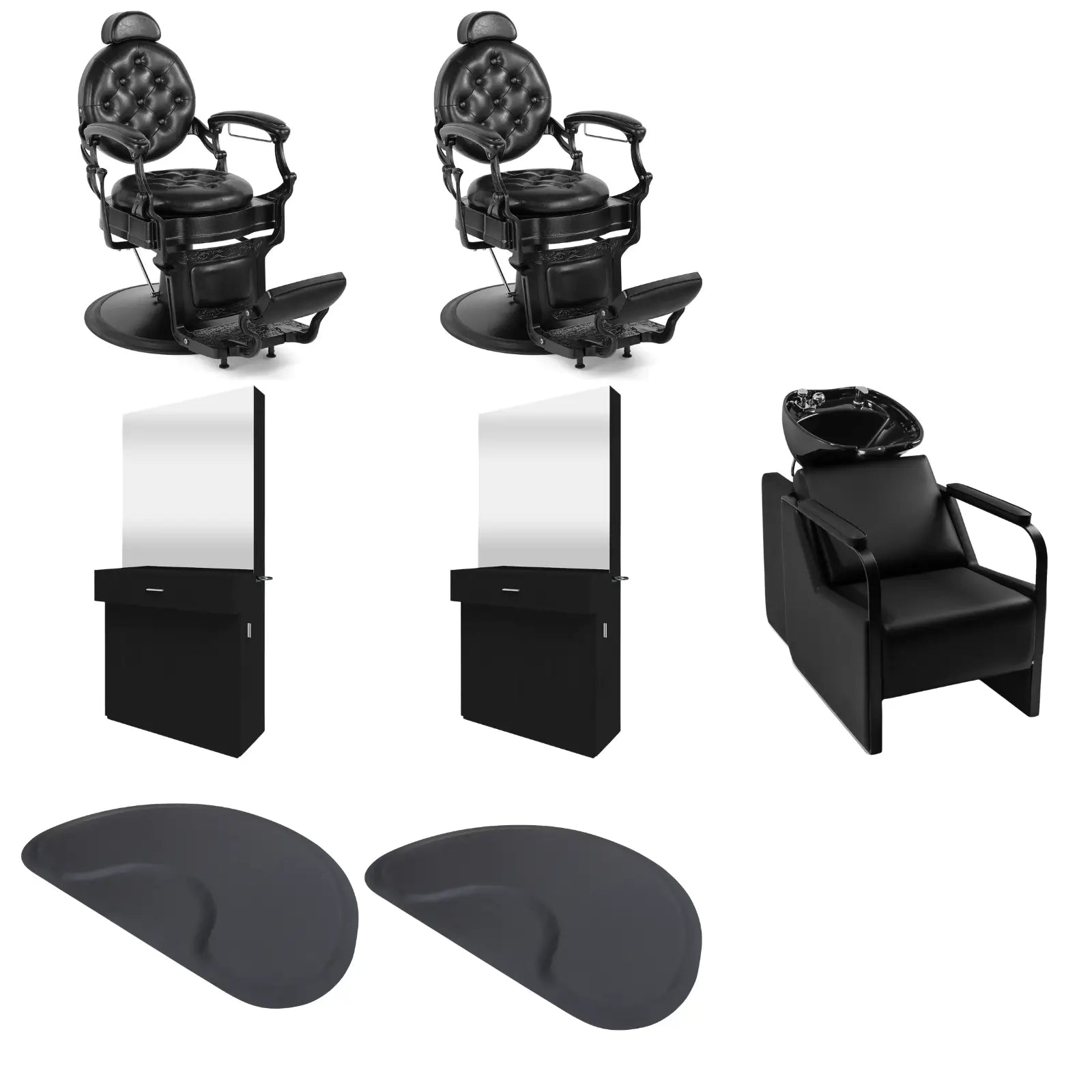 2-Station 5045 Black Barber Chair Bundle with Backwash