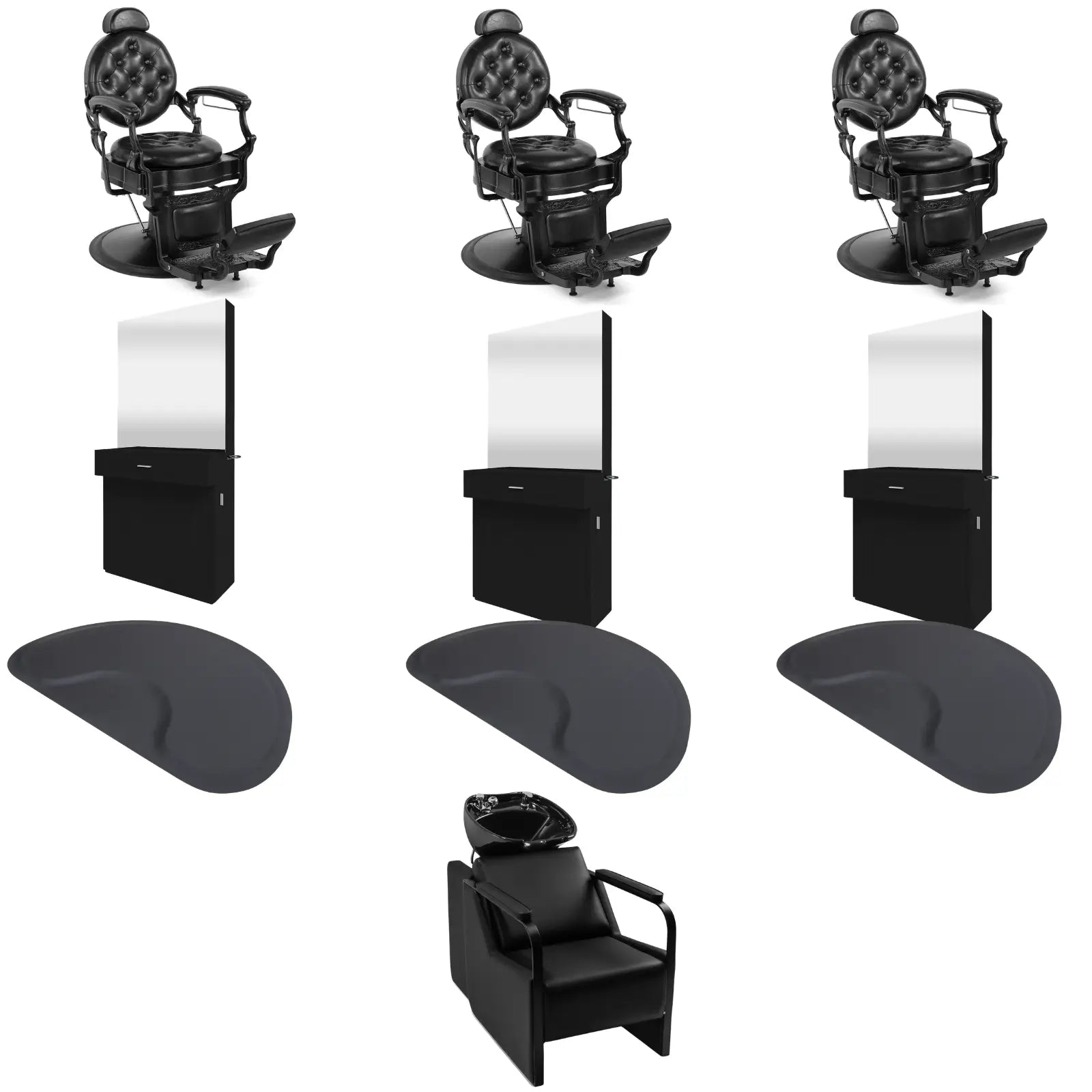 3-Station 5045 Black Barber Chair Bundle with Backwash