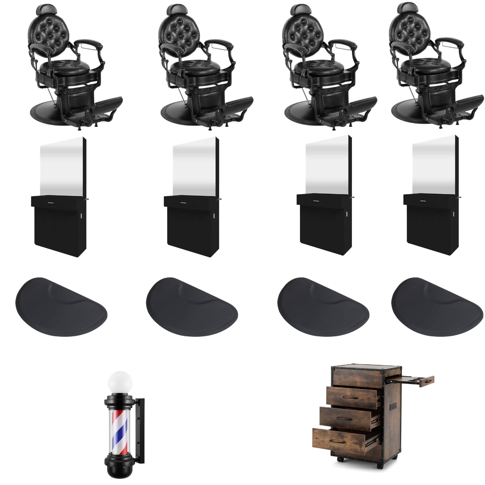 #5045Black Barber Chairs Package with Vintage Tray