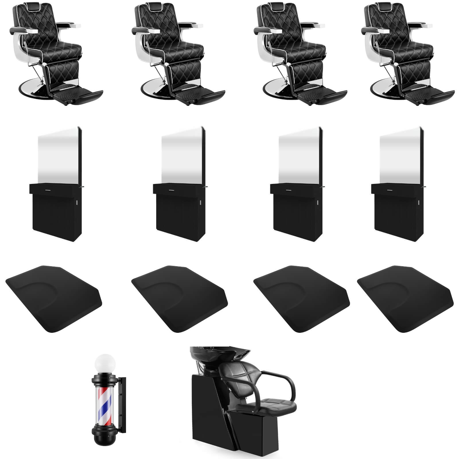 #5065 Barber Chairs with #1005 Shampoo Bed + Barber Pole