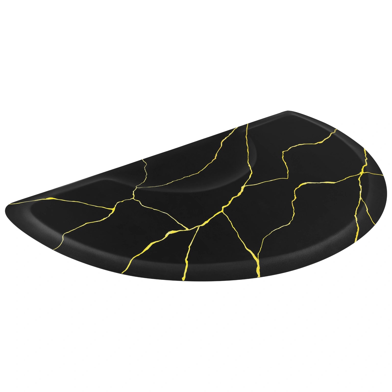 #10028 Barber Chair Mat with Black Gold Marble Pattern, Semi-Circle, 3' x 5' x 1/2"