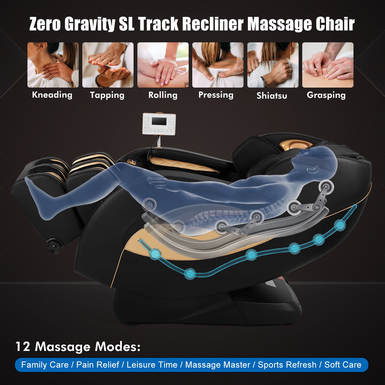 #2002 Massage Chair, 12 Modes, Bluetooth, Body Scan, Foot Roller & Airbags Massage, AI Voice Control