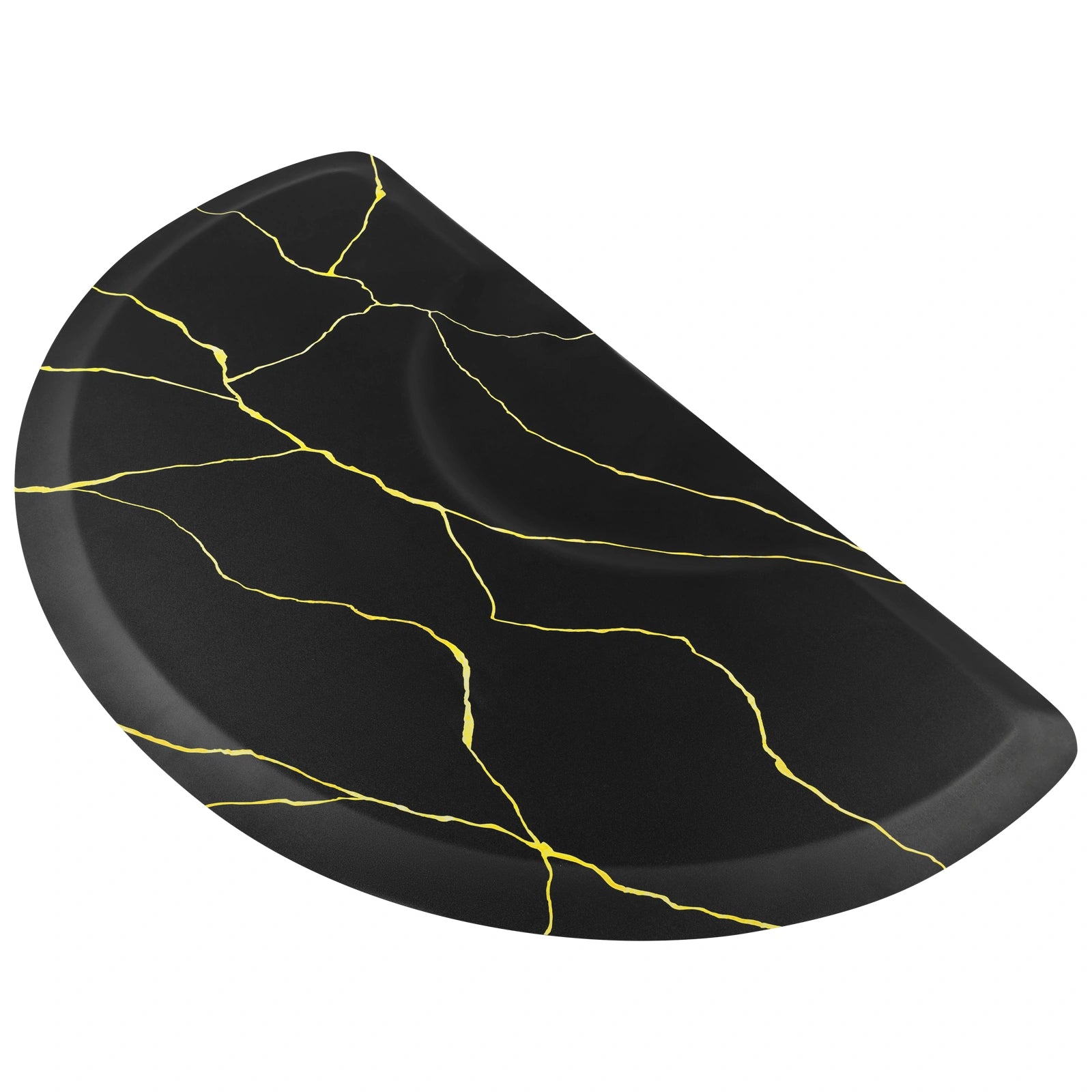 #10028 Barber Chair Mat with Black Gold Marble Pattern, Semi-Circle, 3' x 5' x 1/2"