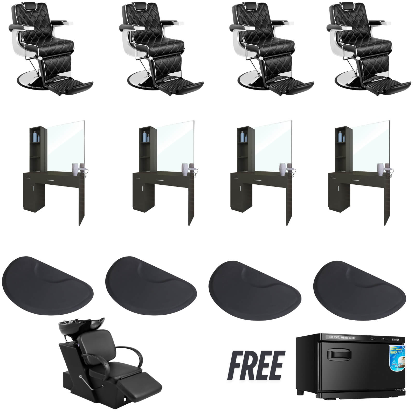 #5065 Barber Chairs with #1006 Shampoo Bed + Towel Warmer