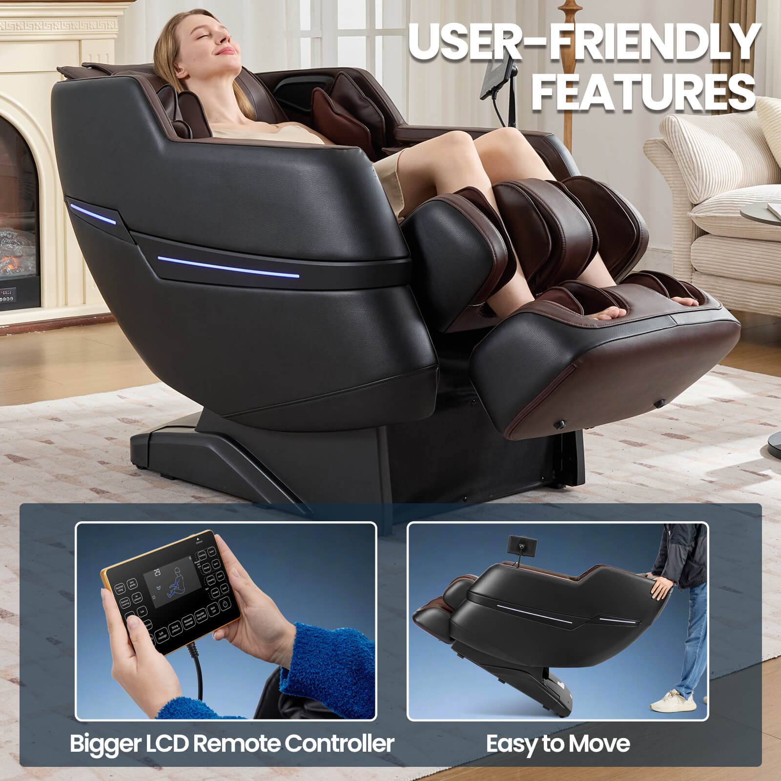 #20022 Zero Gravity Full Body Massage Chair ,2026 Newest Version Recliner with 10 Fix Rollers, 6 Modes, Bluetooth Speakers, Waist Heating, Foot Roller Massage, Full-Body Airbags, Black/Brown