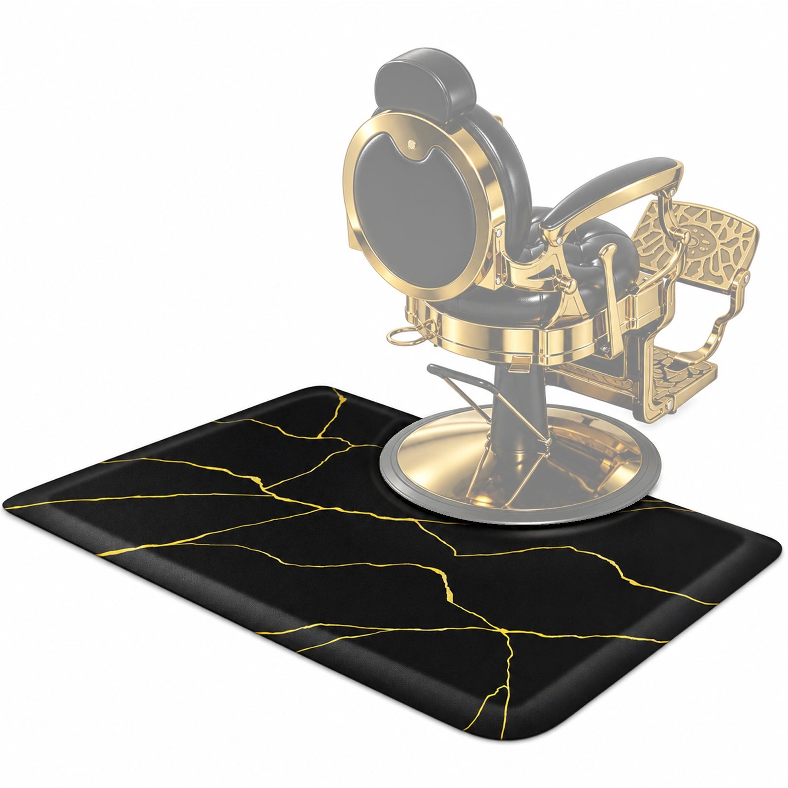 #10029 Barber Chair Mat with Black Gold Marble Pattern, Rectangular Salon Mat, 3' x 4' x 1/2"