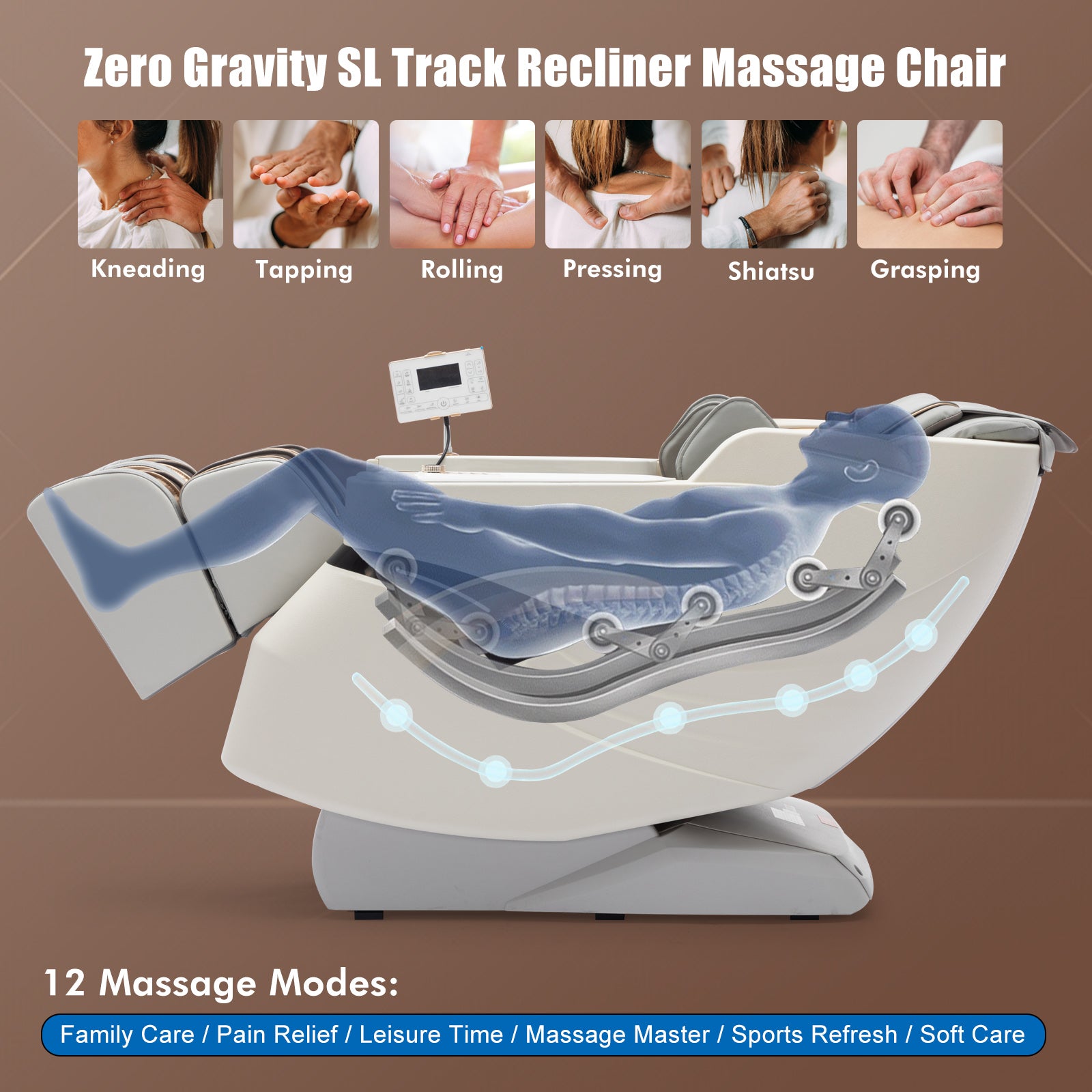 #2001 Massage Chair Full Body, SL Track Zero Gravity Massage Chair Recliner with 12 Modes, Bluetooth Speaker, Body Scan, Foot Roller & Airbags Massage, AI Voice Control, Wireless Charging,