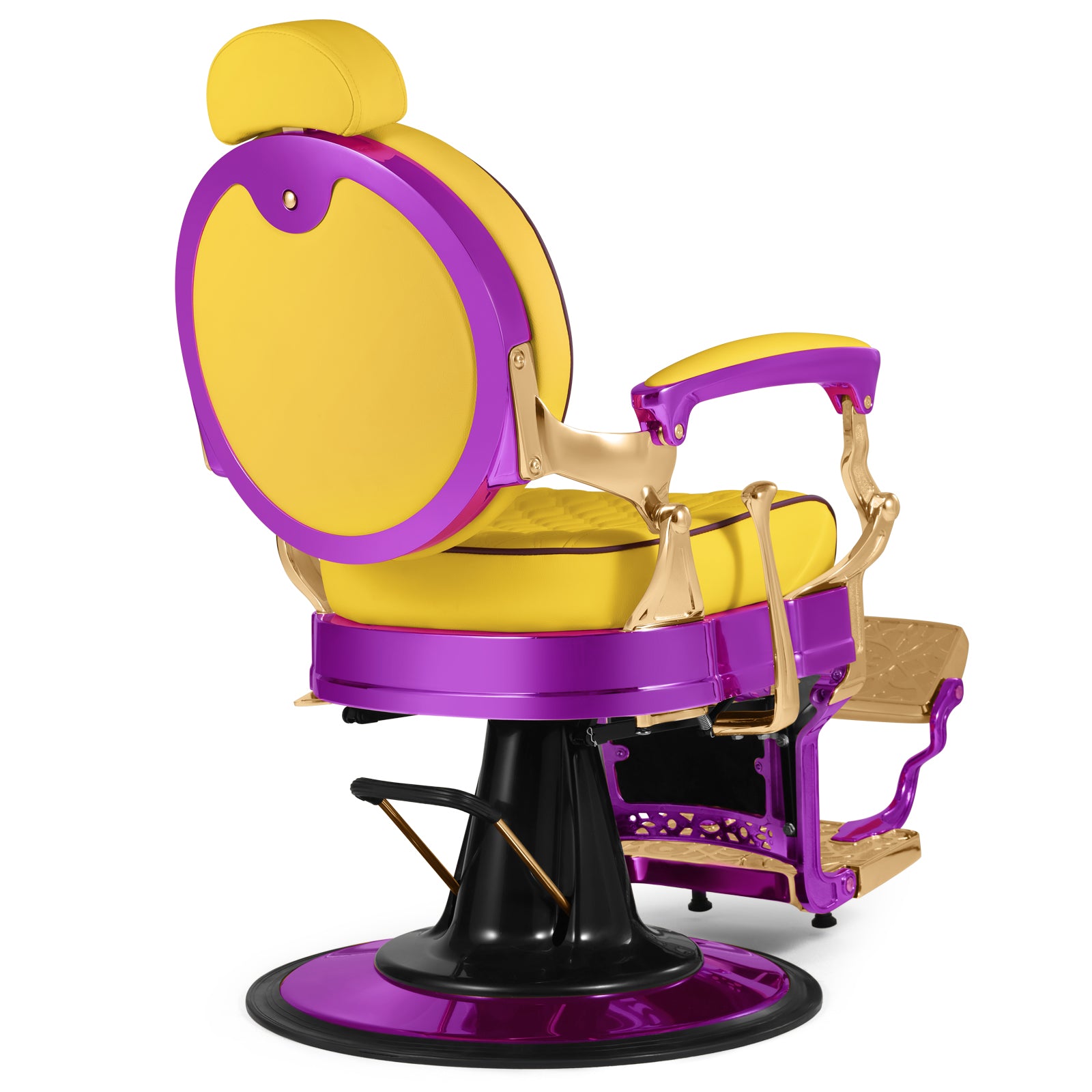 #5885 Vintage Hydraulic Barber Chair – 450 lb Capacity, 360° Swivel & 135° Recline Regal Purple / Golden Yellow