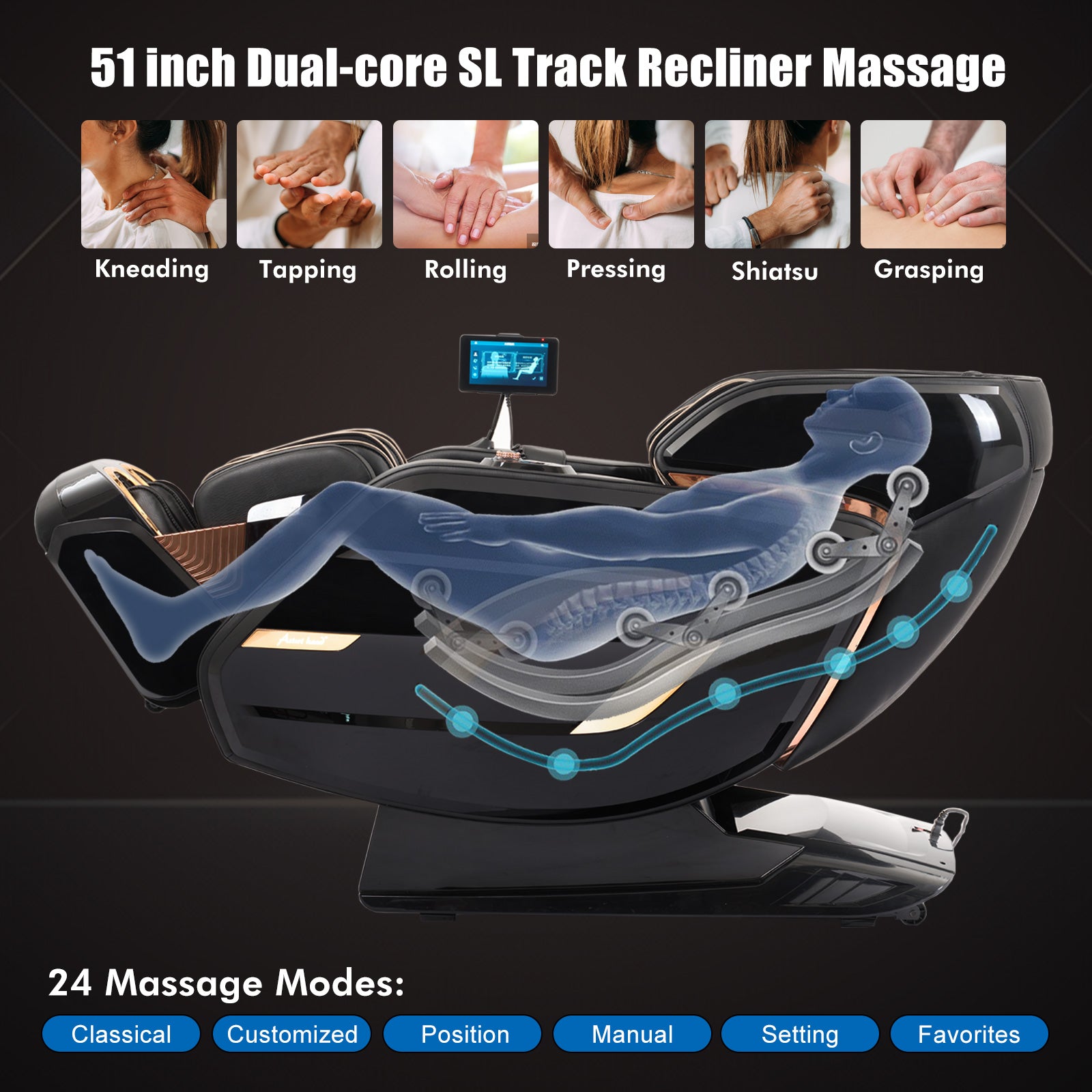 #2006 4D Massage Chair,51" SL Track Zero Gravity ,24 Modes, Back Calf Foot Heating, Bluetooth Speaker, Airbags Massage, AI Voice Control