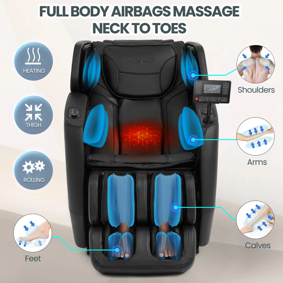 #20023 Massage Chair with 3-Level Zero Gravity, 6 Auto Programs, Airbag Compression, 3-Level Waist Heat, Foot Rollers, Bluetooth & Wireless Charging
