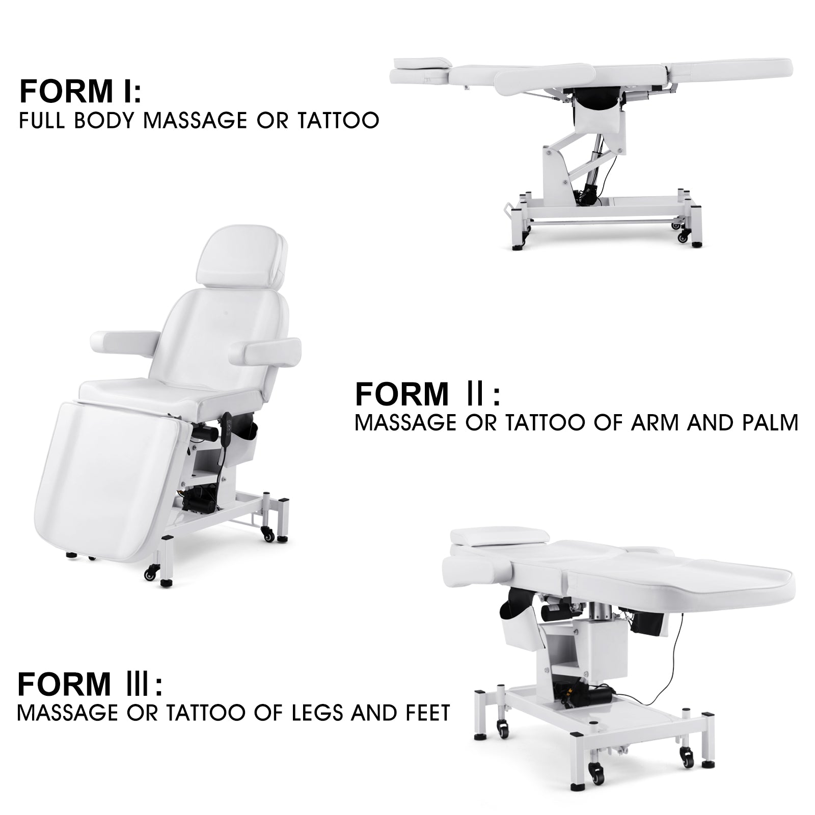 #2908 3 Motor Electrical Facial Bed for Esthetician 110V Removable Massage Table Beauty Bed Medical Aesthetic Tattoo Chair with Rotatable Armrests