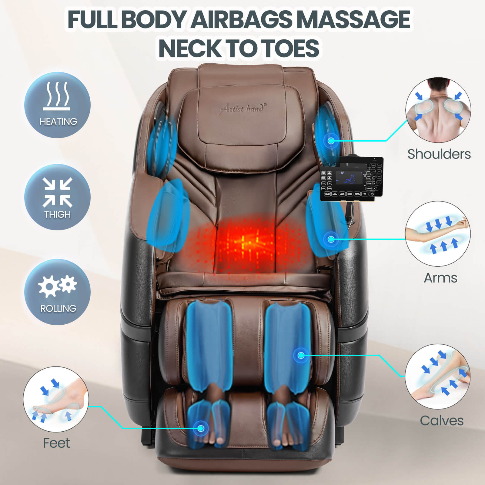 #20022 Zero Gravity Full Body Massage Chair ,2026 Newest Version Recliner with 10 Fix Rollers, 6 Modes, Bluetooth Speakers, Waist Heating, Foot Roller Massage, Full-Body Airbags, Black/Brown