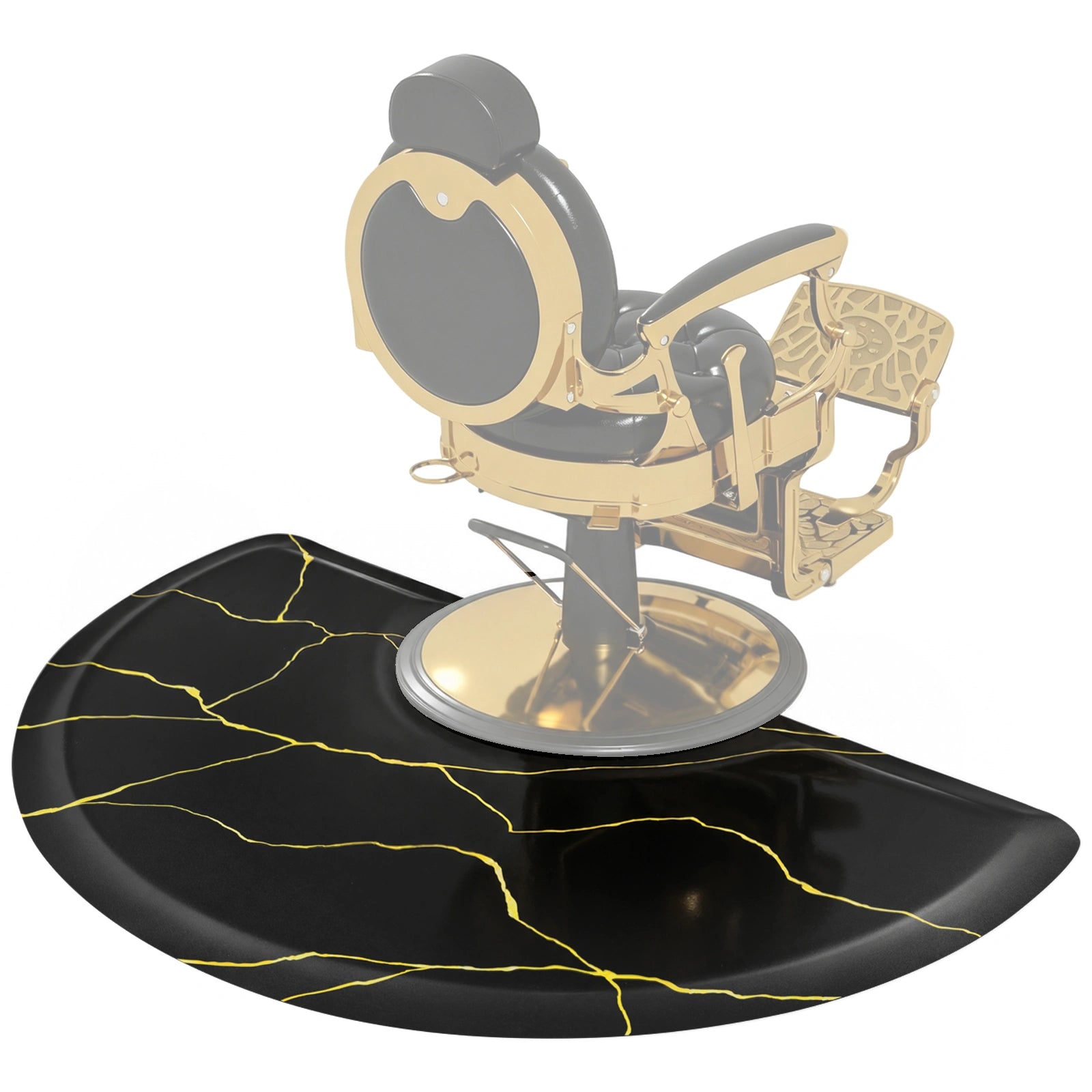 #10028 Barber Chair Mat with Black Gold Marble Pattern, Semi-Circle, 3' x 5' x 1/2"