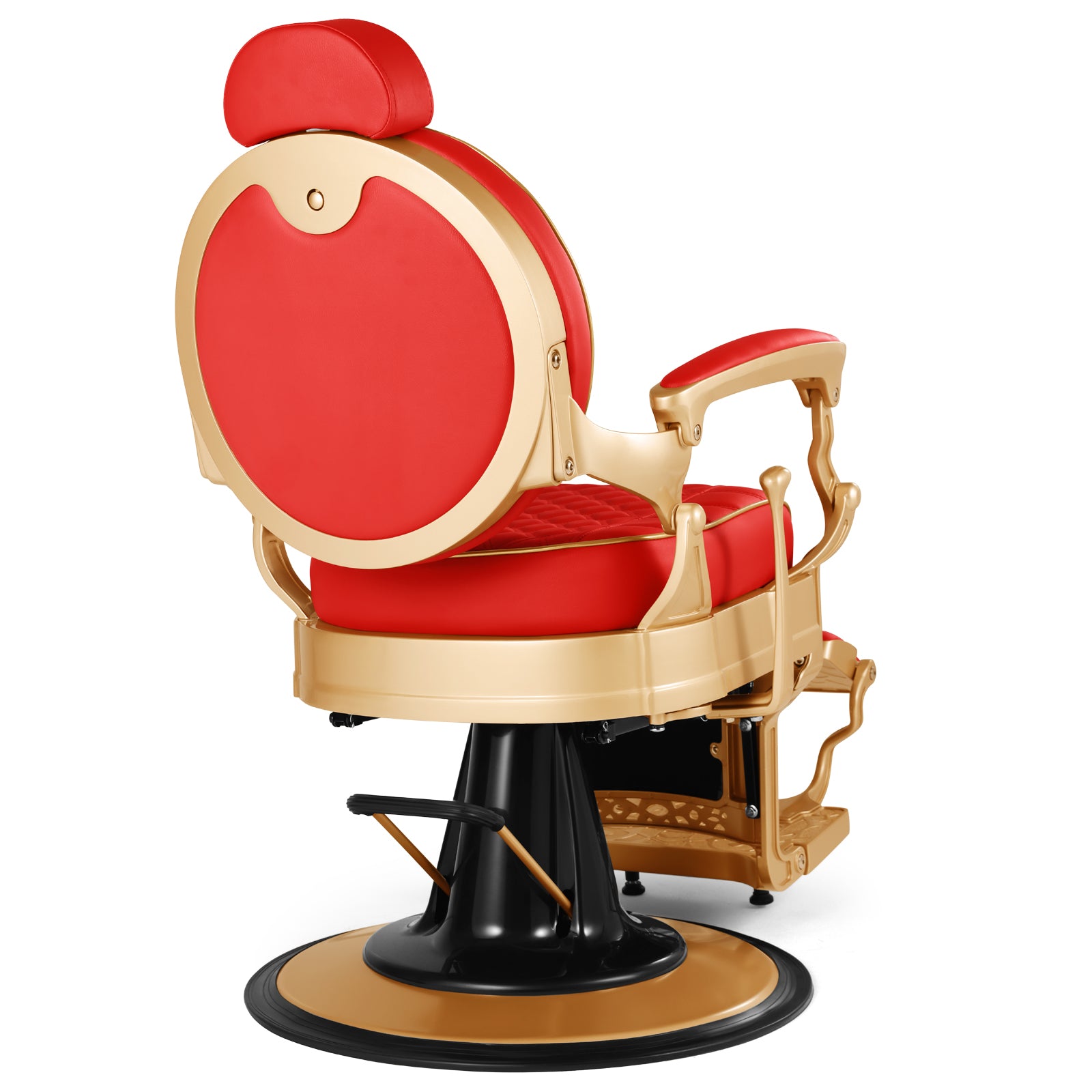 #5197 Vintage Hydraulic Barber Chair – 450 lb Capacity, 360° Swivel & 135° Recline Victory Red / Metallic Gold