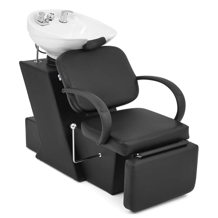#1902 Shampoo Bowl, white 47’’ Ceramic Bowl Shampoo Chair Adjustable Backwash Sink Salon Wash Unit Shampoo Station