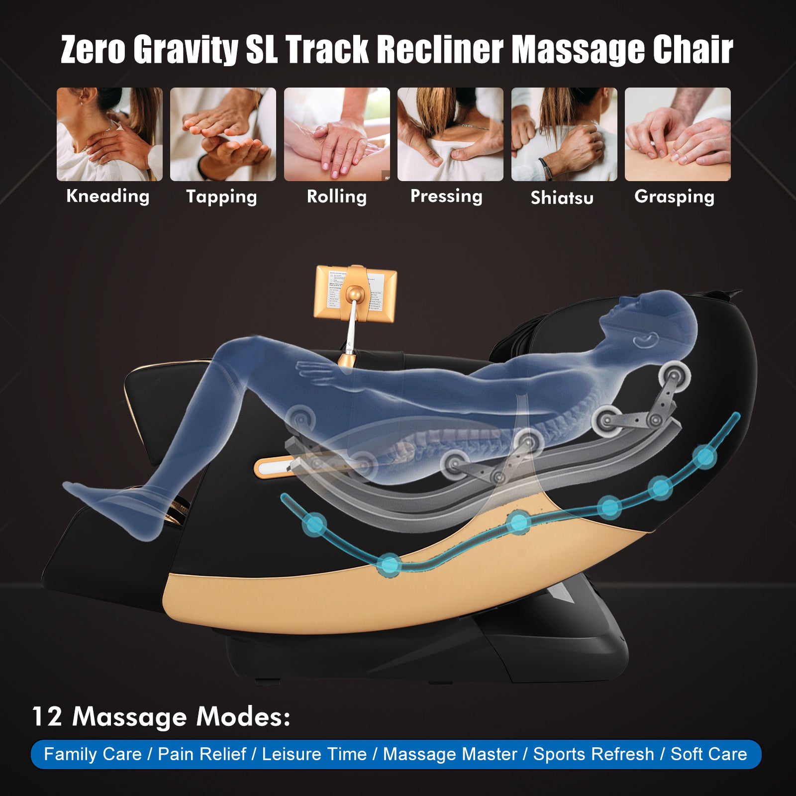 #2003 Massage Chair, SL Track Zero Gravity ,12 Modes, Bluetooth, Body Scan, Airbags Massage, Knee Heating