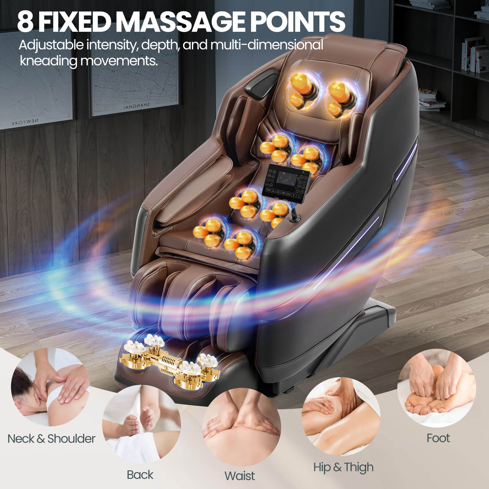 #20022 Zero Gravity Full Body Massage Chair ,2026 Newest Version Recliner with 10 Fix Rollers, 6 Modes, Bluetooth Speakers, Waist Heating, Foot Roller Massage, Full-Body Airbags, Black/Brown