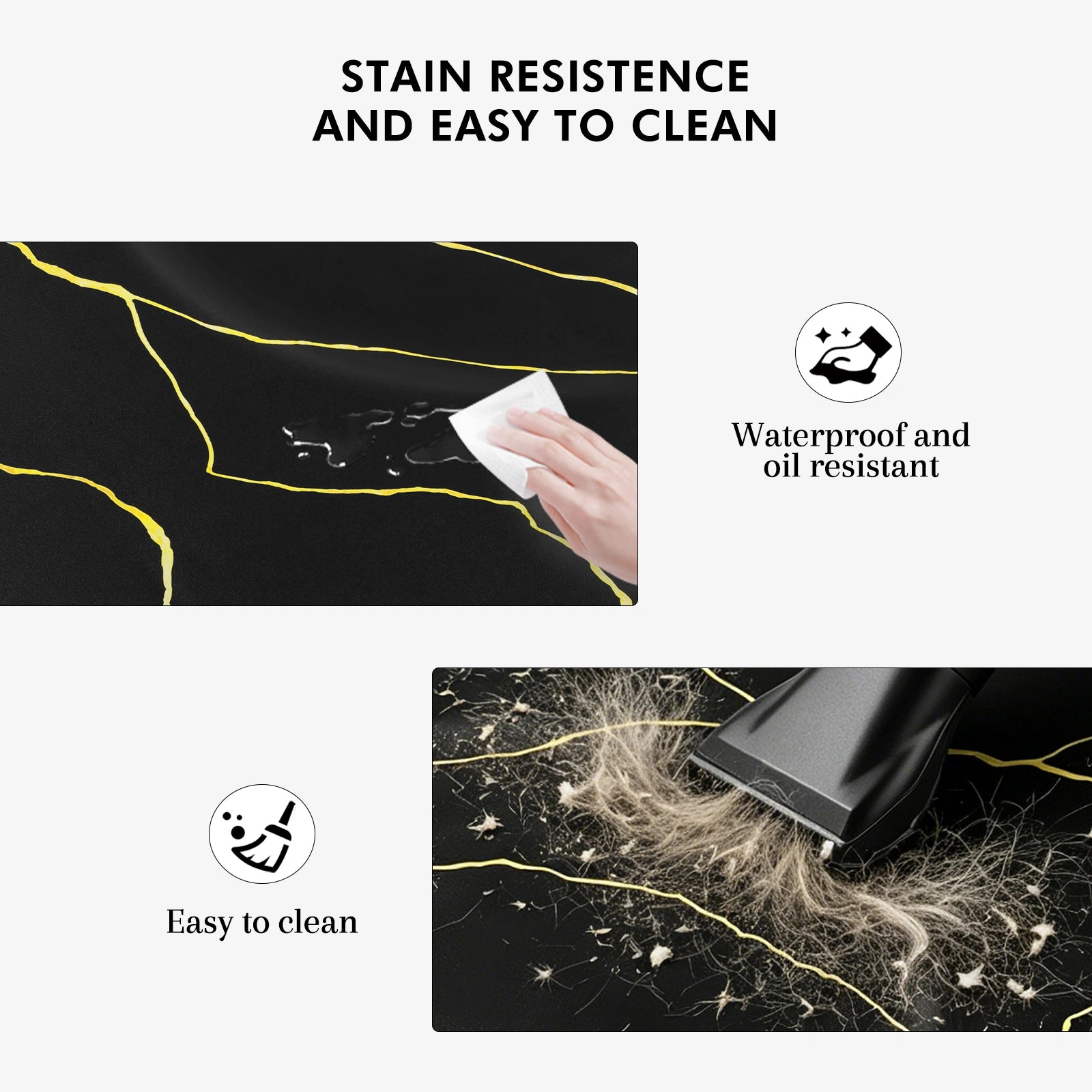 #10029 Barber Chair Mat with Black Gold Marble Pattern, Rectangular Salon Mat, 3' x 4' x 1/2"