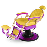 #5885 Vintage Hydraulic Barber Chair – 450 lb Capacity, 360° Swivel & 135° Recline Regal Purple / Golden Yellow
