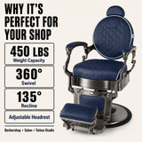 #5097 Vintage Hydraulic Barber Chair – 450 lb Capacity, 360° Swivel & 135° Recline Navy / Silver