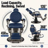 #5097 Vintage Hydraulic Barber Chair – 450 lb Capacity, 360° Swivel & 135° Recline Navy / Silver