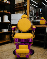 #5885 Vintage Hydraulic Barber Chair – 450 lb Capacity, 360° Swivel & 135° Recline Regal Purple / Golden Yellow