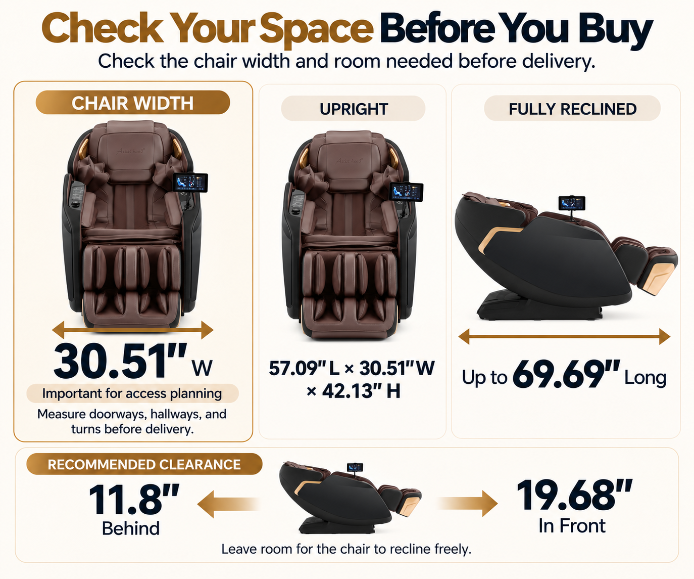 #2011 4D Massage Chair with Smart Body Detection, 3-Level Zero Gravity, 24 Auto Programs, 5-Level 4D Intensity, Airbag Compression, 3-Level Heat, Bluetooth & Wireless Charging