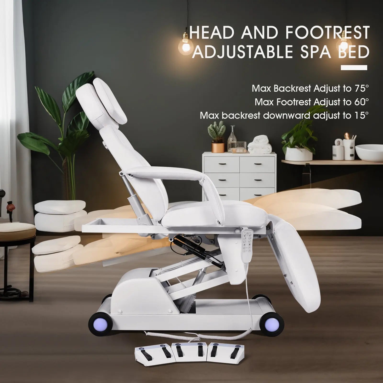 2909 Electrical Facial Bed 3 Motor Removable Led Light Medical Aesthetic Hand Foot Operated