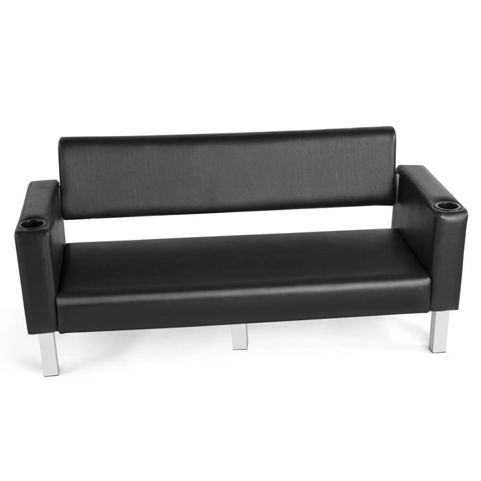 #1003 Office Reception Chairs Waiting Room Bench Guest Chairs Draped in PVC Leather, Leather Bench 60.6'' Conference Room Chairs with 2 Cup Holder Office Couch Stainless Steel Base Chair ASIN：B0C4PLXN31