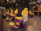 #5885 Vintage Hydraulic Barber Chair – 450 lb Capacity, 360° Swivel & 135° Recline Regal Purple / Golden Yellow