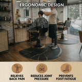 #10028 Barber Chair Mat with Black Gold Marble Pattern, Semi-Circle, 3' x 5' x 1/2"