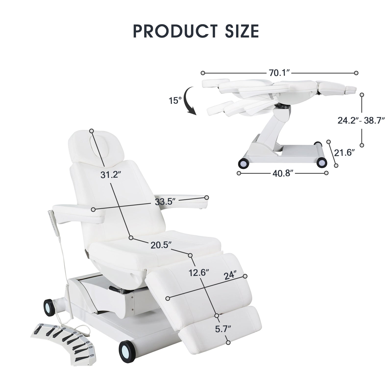 #2906 4 Motors Aesthetic Chair Dual Control Full Electrical Medical Facial Beds for Esthetician Beauty Bed Foldable Leg Cushion Podiatry Doctors Chair