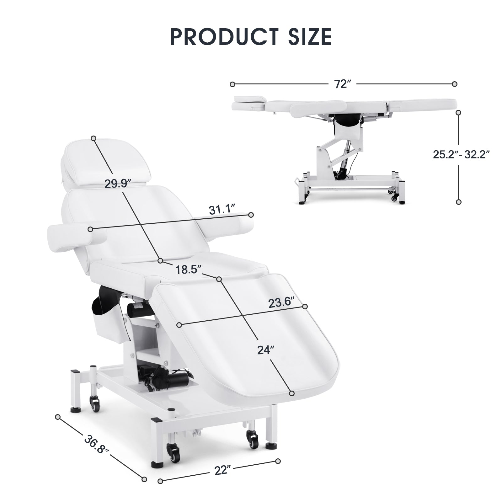 #2908 3 Motor Electrical Facial Bed for Esthetician 110V Removable Massage Table Beauty Bed Medical Aesthetic Tattoo Chair with Rotatable Armrests