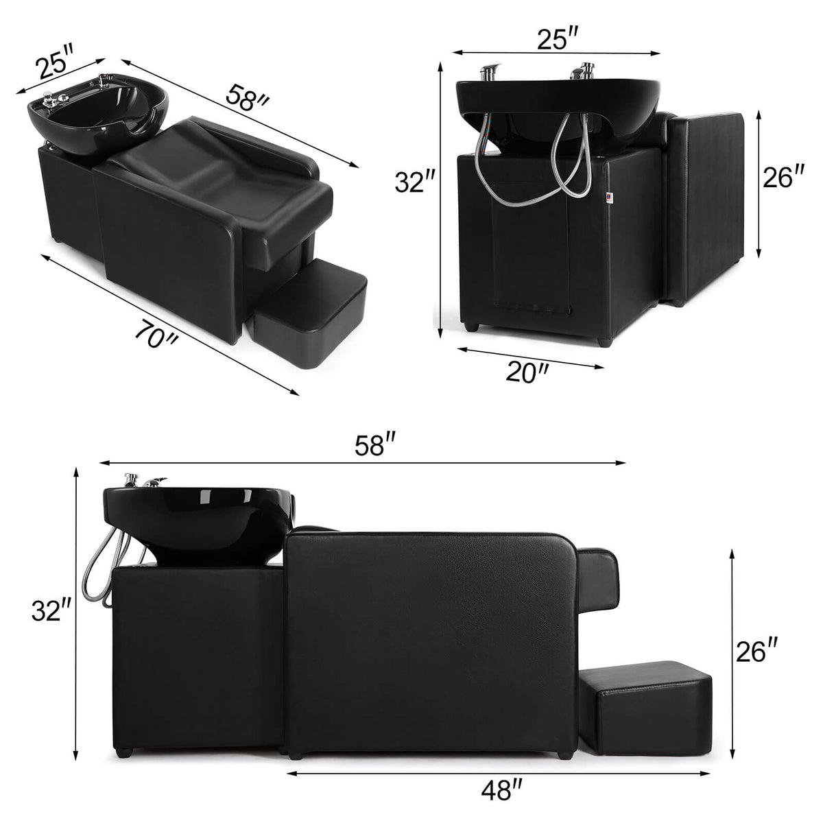 #1007 Shampoo Station Backwash Chair Shampoo Bowl Sink Unit Station