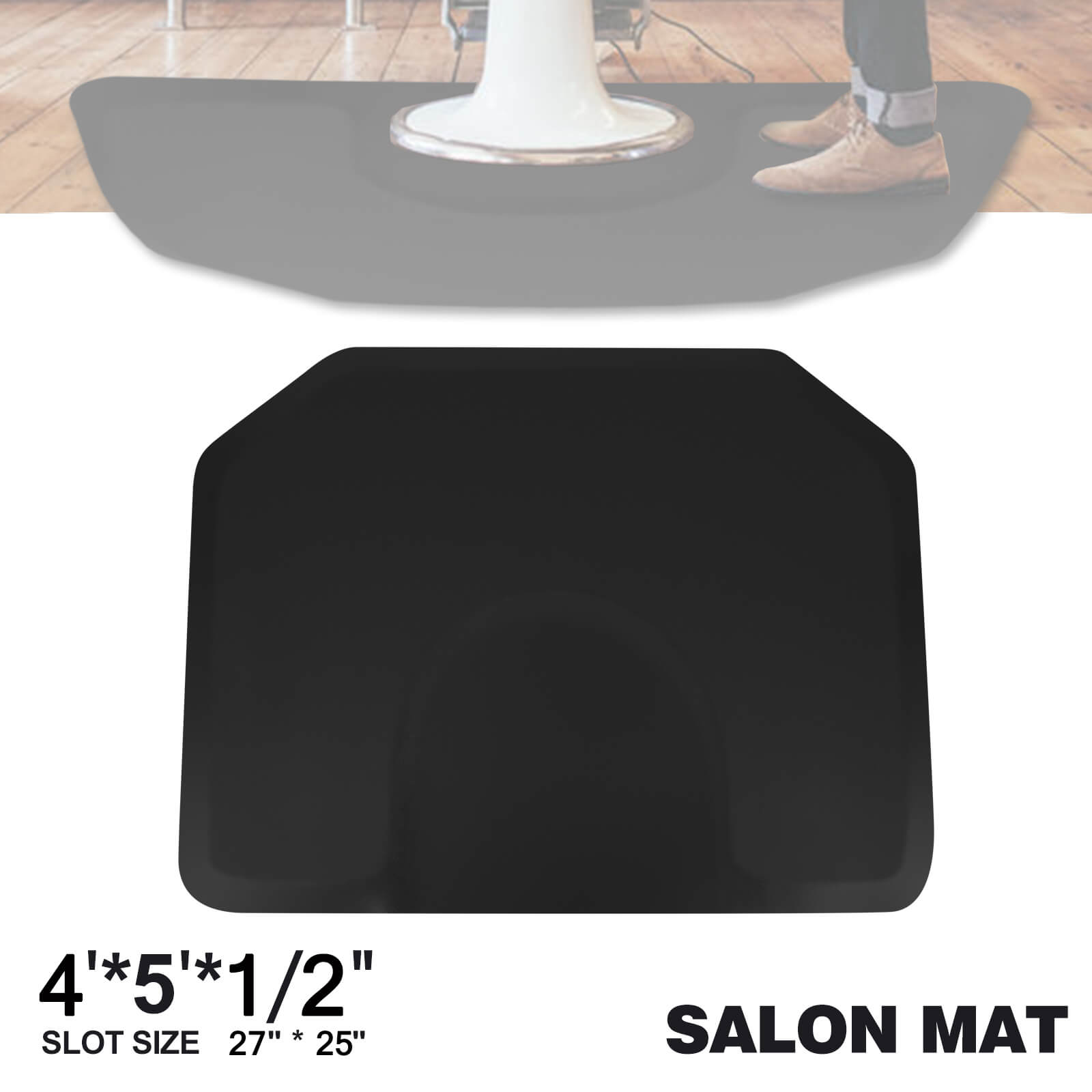 #10027 Alfombrillas antifatiga para silla de peluquero de 4 pies x 5 pies, hexágono negro - 1/2 pulg. de espesor