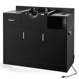 #10093 Shampoo Station with Shampoo Bowl and Drawer, All in One Backwash Sink with USB, 110V Outlets, Hair Dryer Holes and P Trap Artist hand