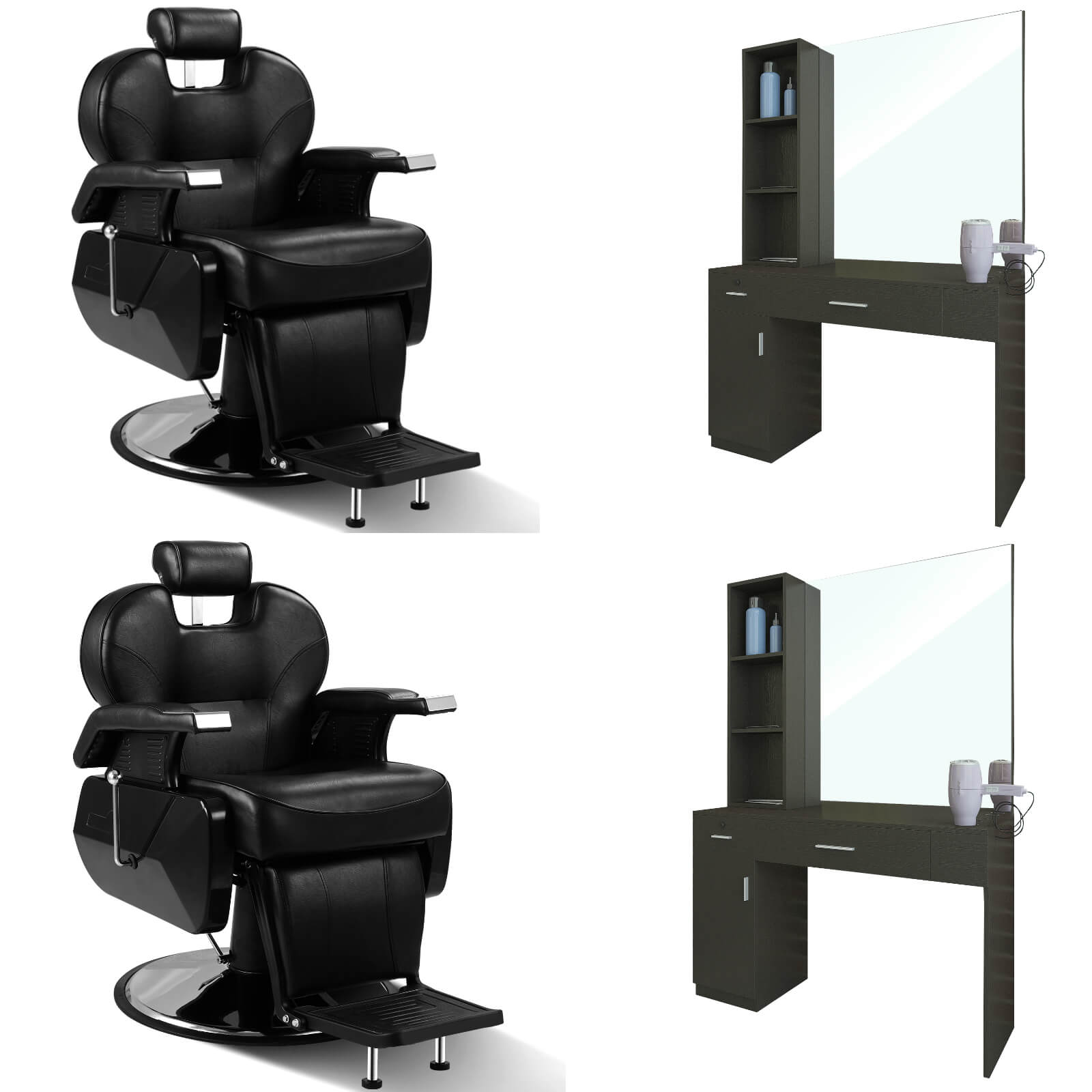 #5001 Heavy Duty Barber Chair *2 +#11004 Estación de salón de montaje en pared *2