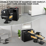 #10093 Shampoo Station with Shampoo Bowl and Drawer, All in One Backwash Sink with USB, 110V Outlets, Hair Dryer Holes and P Trap Artist hand