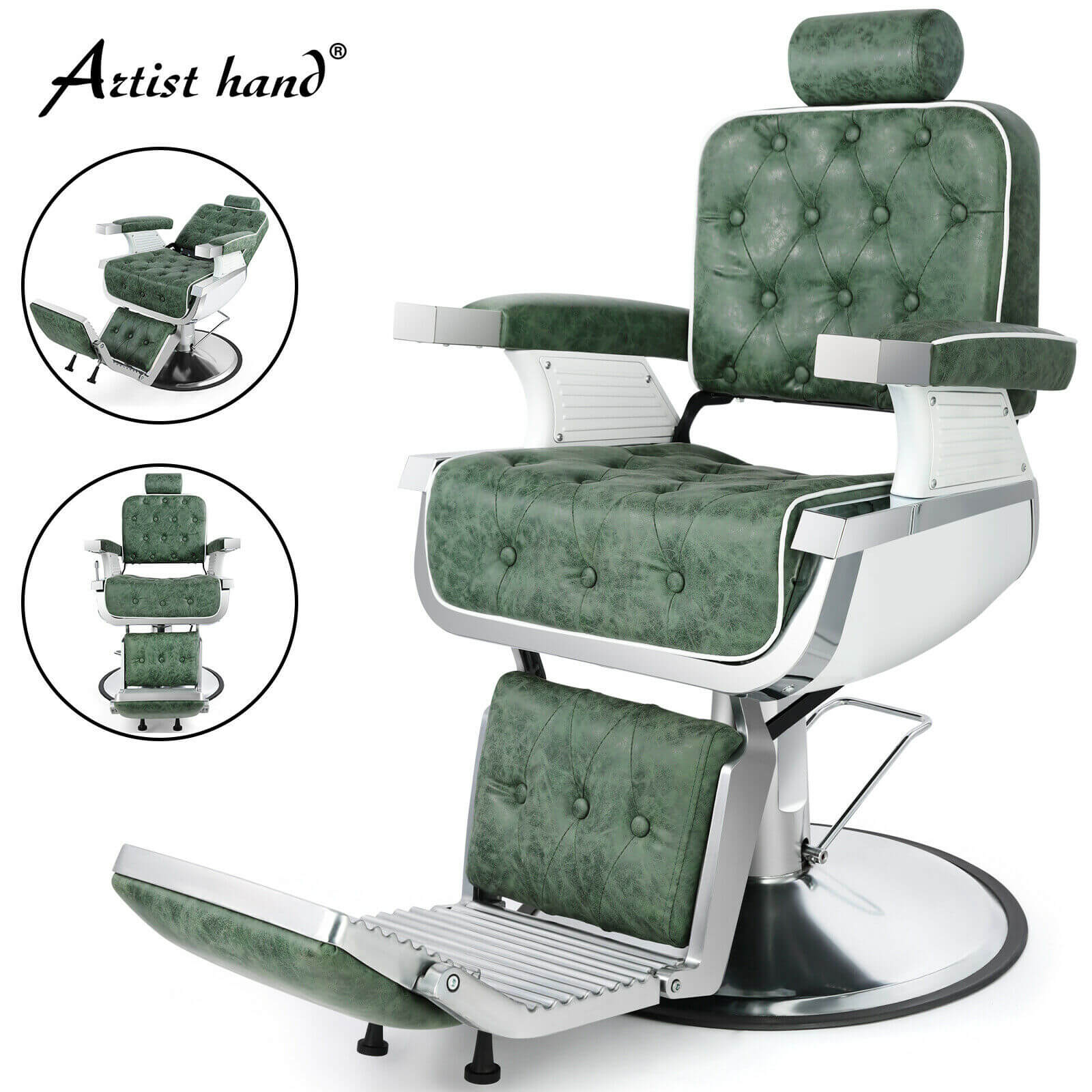 5274 Vintage Heavy Duty Recline Hydraulic Barber Chair Green