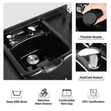 #10093 Shampoo Station with Shampoo Bowl and Drawer, All in One Backwash Sink with USB, 110V Outlets, Hair Dryer Holes and P Trap Artist hand
