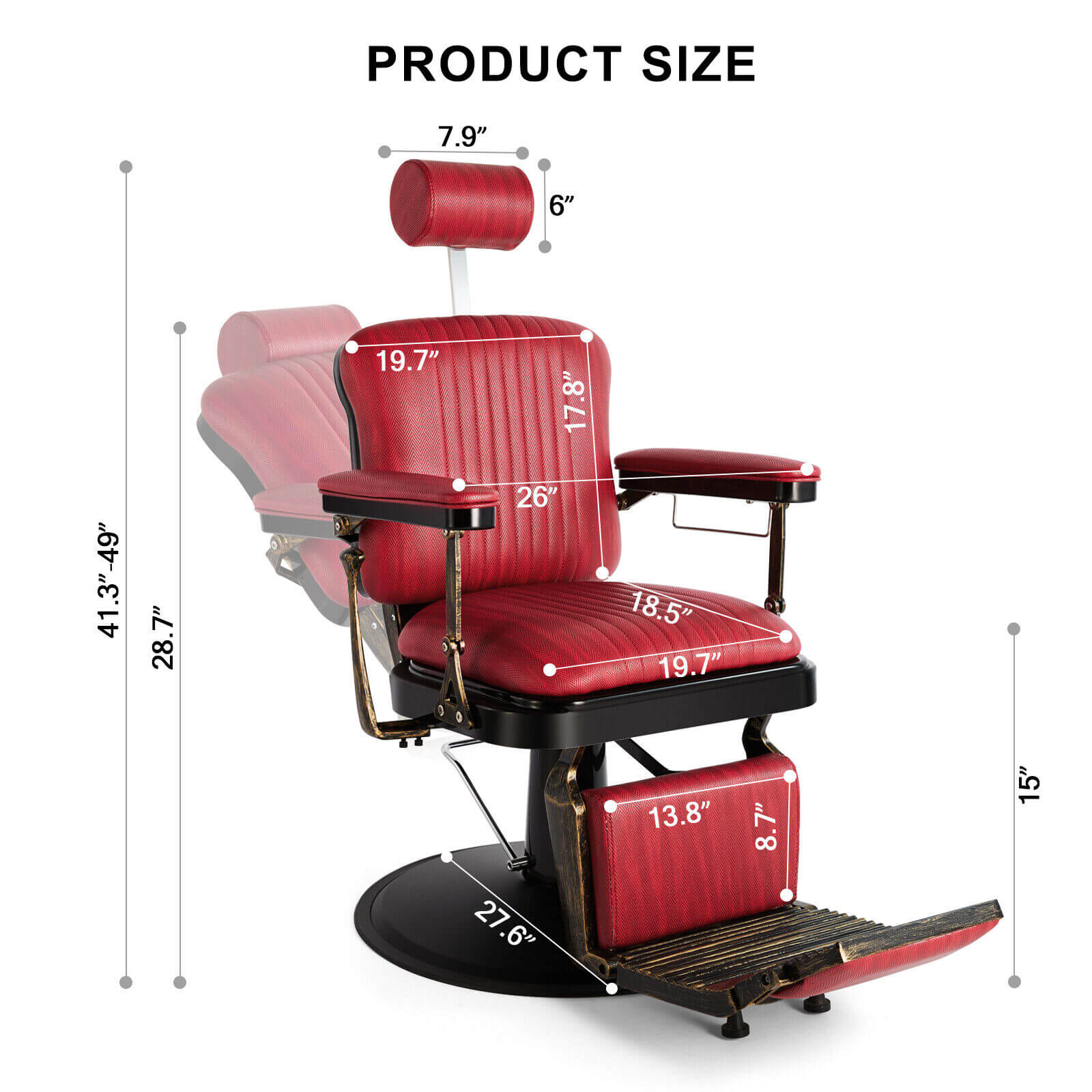 5154 Retro Hydraulic Reclining Barber Chair Burgundy