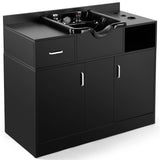 #10093 Shampoo Station with Shampoo Bowl and Drawer, All in One Backwash Sink with USB, 110V Outlets, Hair Dryer Holes and P Trap Artist hand