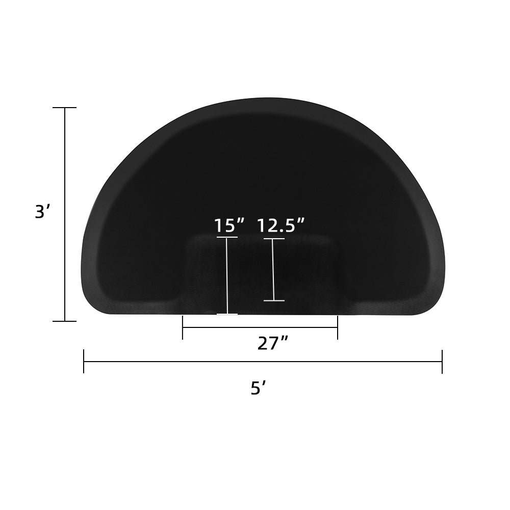 3′x 5′x 1/2" Salón de belleza Semicírculo Antifatiga Salón Mat (redondo por fuera y cuadrado por dentro) Negro