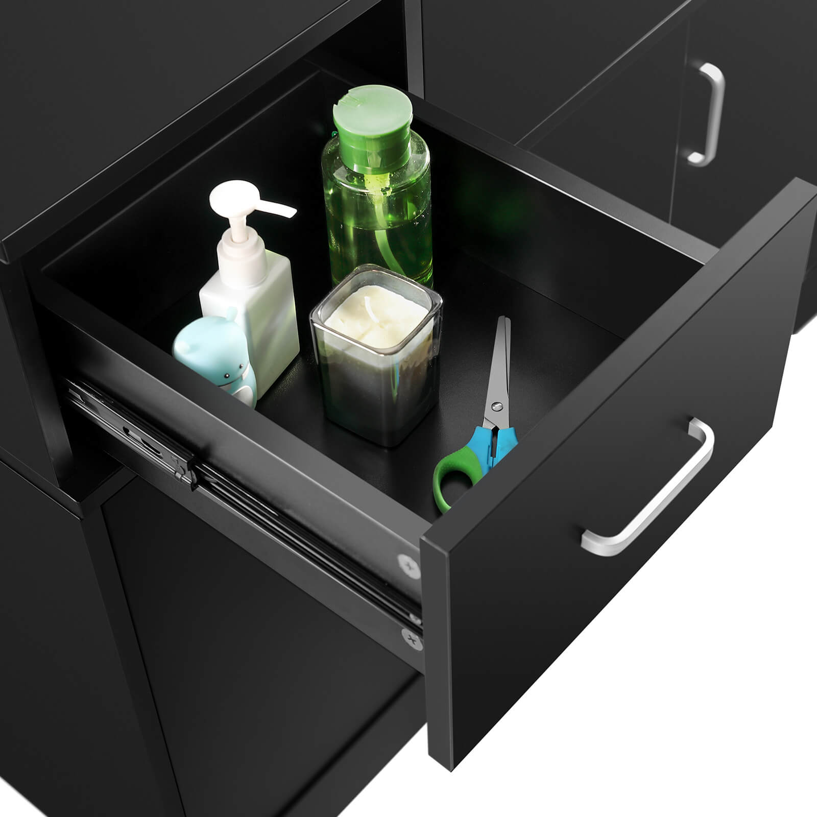 #10094 Estación de lavado con espejo, fregadero de retrolavado todo en uno con USB, salidas de 110 V, orificios para secador de pelo y trampa P