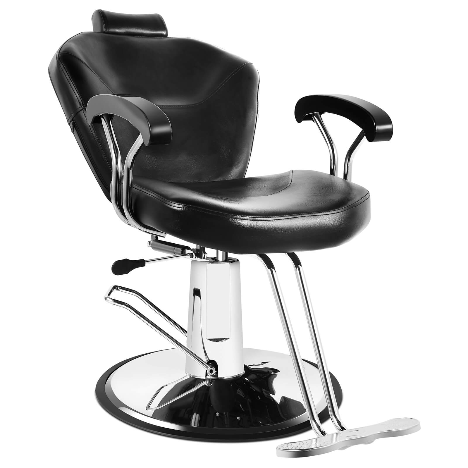 Barber chair in white lacquered metal and brushed metal,…